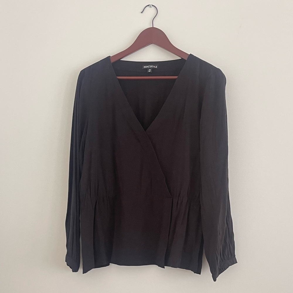 J. Crew Factory Long-sleeve Wrap Blouse, size 14, Black